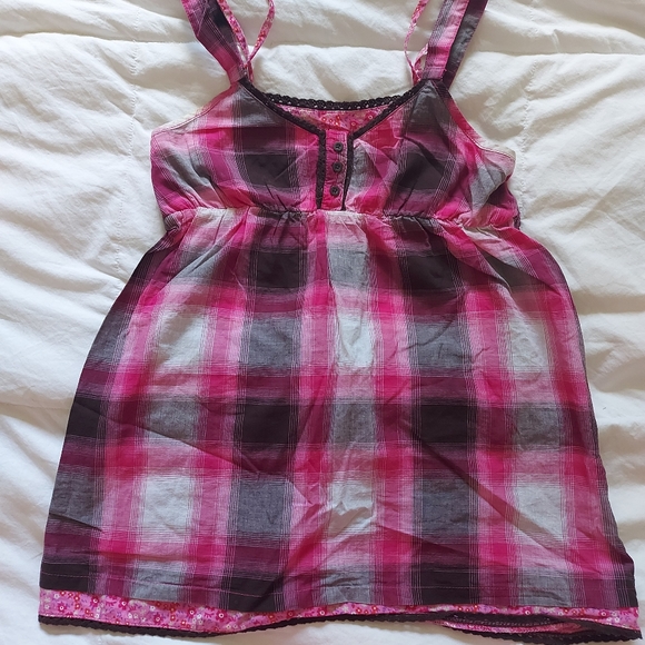 Cute girls hot pink plad cami top - Picture 1 of 2